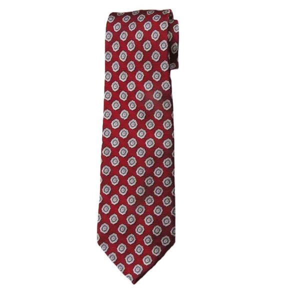 Brooks Brothers Italian Silk Tie Red Gray Tan Fancy Geometric Men's Long - Picture 1 of 2